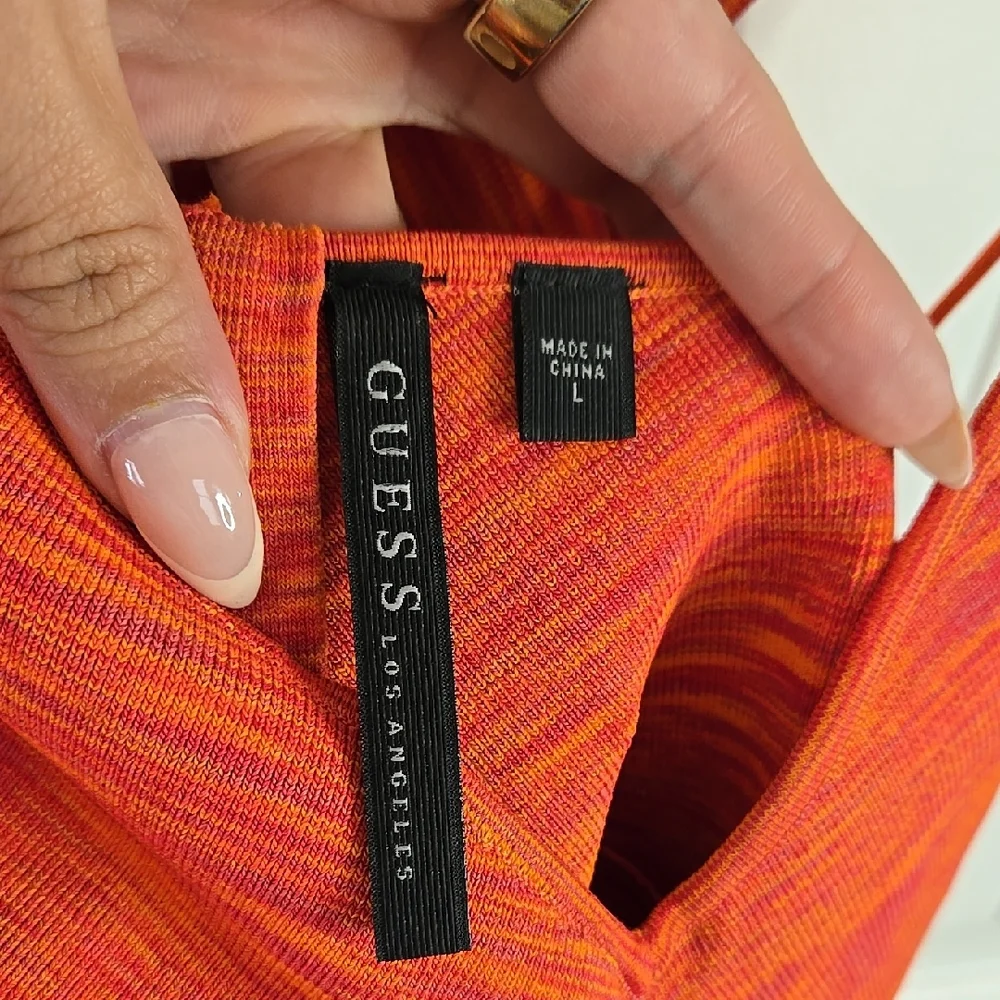 GUESS Orange Criss Cross Back Bodycon Dress Summer‎ Party Y2K Inspired Bikercore - Picture 2 of 6